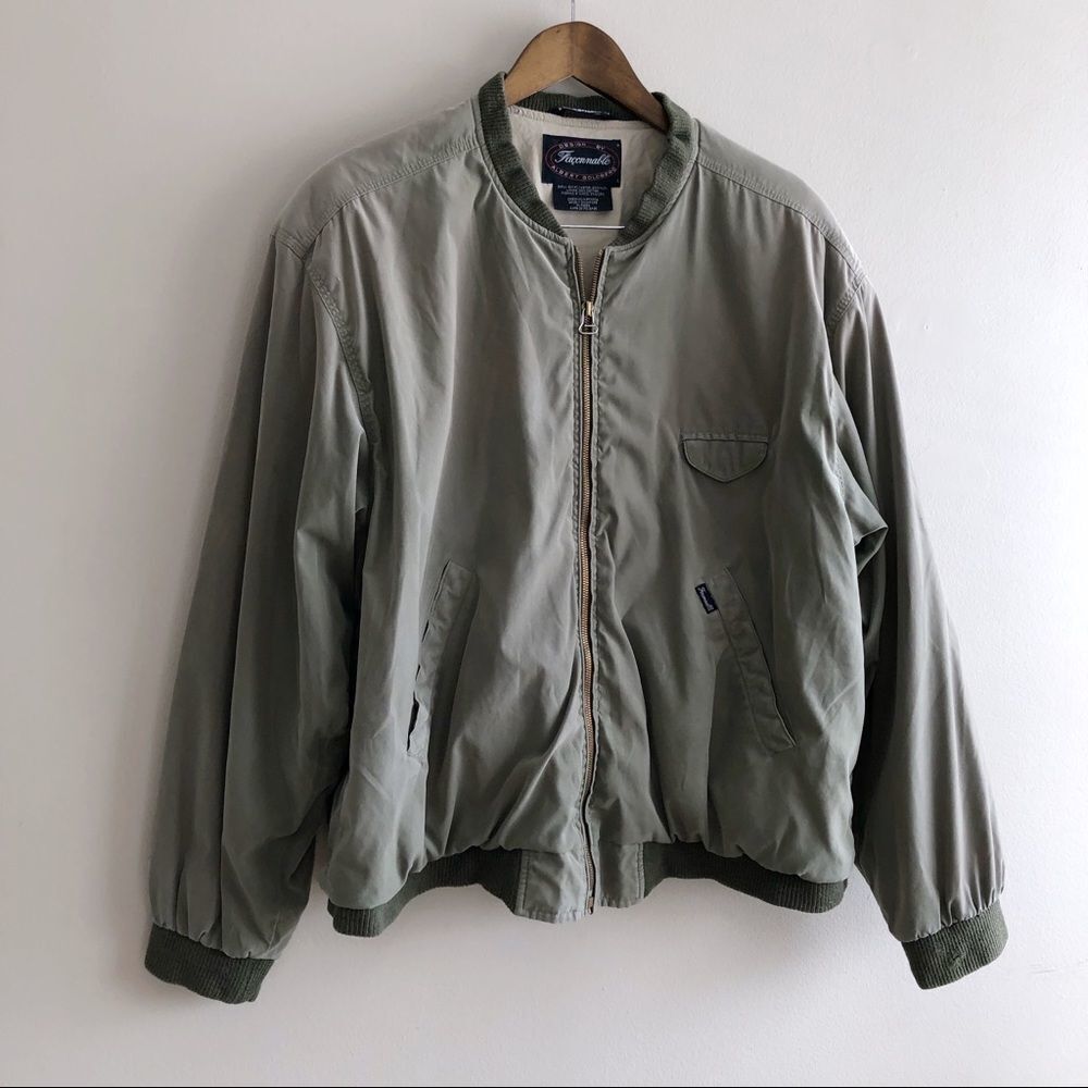 Faconnable Vintage Wool Casual Stretchy Zip Up Bomber Jacket Top Green